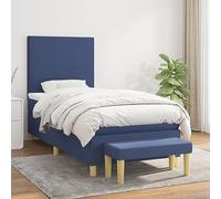 Ordellia Lit à sommier tapissier avec matelas, 90 x 190 cm, tissu bleu, tête de lit réglable en hauteur, matelas à ressorts ensachés, soutien moyennement dur, ensemble complet pour meubles de chambre