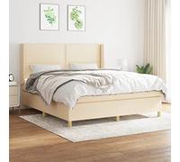 Ordellia Lit à sommier tapissier avec matelas, crème, 180 x 200 cm, housse en tissu, tête de lit réglable en hauteur, ressorts ensachés, pour un sommeil réparateur