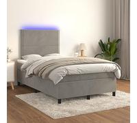 Ordellia Lit à sommier tapissier, avec matelas et LED, gris clair, 120 x 200 cm, en velours, tête de lit réglable en hauteur, ressorts ensachés, meubles de chambre à coucher