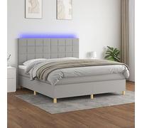 Ordellia Lit à sommier tapissier avec matelas et LED, gris clair, 160 x 200 cm, housse en tissu, tête de lit réglable en hauteur, ressorts ensachés, kit complet pour chambre à coucher