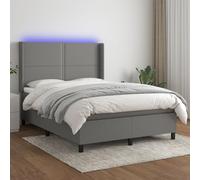Ordellia Lit à sommier tapissier avec matelas et LED, gris foncé, 140 x 200 cm, housse en tissu, tête de lit réglable en hauteur, matelas à ressorts ensachés, surmatelas doux pour la peau pour un