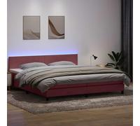 Ordellia Lit à sommier tapissier, avec matelas et LED, rose, 180 x 210 cm, housse en velours, tête de lit réglable en hauteur, ressorts ensachés, meubles de chambre à coucher