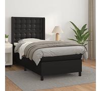 Ordellia Lit à sommier tapissier avec matelas, noir, 100 x 200 cm, en cuir synthétique, tête de lit réglable en hauteur, matelas à ressorts ensachés, support moyennement dur, kit complet pour chambre