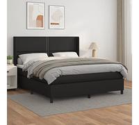 Ordellia Lit à sommier tapissier avec matelas, noir, 180 x 200 cm, en cuir synthétique, tête de lit réglable en hauteur, matelas à ressorts ensachés, support de résistance moyenne, meubles de chambre