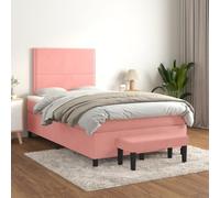 Ordellia Lit à sommier tapissier avec matelas rose, 120 x 200 cm, housse en velours, tête de lit réglable en hauteur, matelas à ressorts ensachés, confort de couchage moyennement dur, banc, meubles