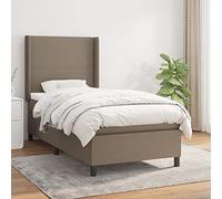 Ordellia Lit à sommier tapissier avec matelas, taupe, 100 x 200 cm, housse en tissu, tête de lit réglable en hauteur, matelas à ressorts ensachés, confort de couchage moyennement dur, pour un sommeil