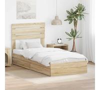 Ordellia Lit coffre en chêne Sonoma 90 x 190 cm, cadre de lit en bois avec tiroirs, lit plate-forme moderne, pour chambre à coucher, lit simple durable, facile d'entretien