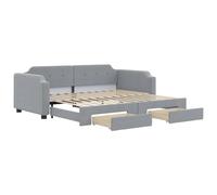 Ordellia Lit de Jour avec gigogne 90x200 cm, Cadre de lit en Tissu Gris Clair, tiroirs de Rangement intégrés, Structure Bois et métal Robuste, Meuble Multifonction pour Chambre et Salon