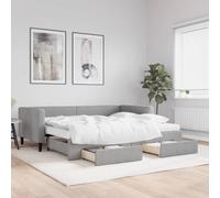 Ordellia Lit de Jour avec gigogne et tiroirs Gris Clair 90x200 cm Tissu 2 Matelas Mousse Bois métal Structure Solide Chambre canapé-lit Multifonction Rangement