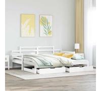 Ordellia Lit de jour extensible avec tiroirs, blanc, 90 x 190 cm, en bois de pin massif, canapé-lit multifonction, pour chambre d'amis, chambre d'adolescent, avec espace de rangement, peu encombrant