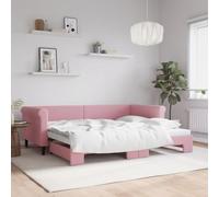 Ordellia Lit de jour extensible rose 90 x 200 cm, housse en velours, canapé-lit 2 en 1 avec coffre à roulettes, design moderne pour salon et chambre à coucher, cadre en bois et métal robuste, solution
