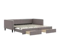 Ordellia Lit de Jour Taupe avec lit gigogne 100x200 cm, Tissu Durable, Structure Bois et métal, 2 tiroirs de Rangement Pratiques pour Chambre ou Salon Multifonction