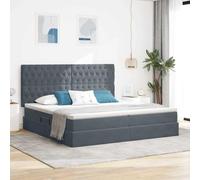 Ordellia Lit de rangement avec matelas, en velours gris foncé, 200 x 200 cm, cadre de lit robuste avec éclairage LED RVB réglable, espace de rangement spacieux