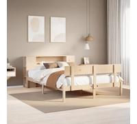 Ordellia Lit en bois de pin massif, 140 x 200 cm, cadre de lit avec sommier à lattes, étagère pour tête de lit, meuble de chambre à coucher, stable et durable, non traité