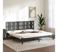 Ordellia Lit en bois de pin massif, gris, 200 x 200 cm, plate-forme robuste, avec tête de lit, cadre de lit durable pour chambre à coucher, design moderne