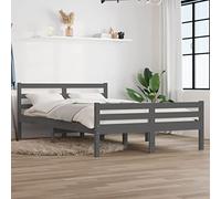 Ordellia Lit en bois massif gris, 150 x 200 cm, cadre de lit en pin avec sommier à lattes, lit plate-forme moderne, pour chambre à coucher, meuble king size de 15 m