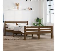 Ordellia Lit en bois massif marron miel, 150 x 200 cm, cadre de lit en pin avec sommier à lattes, lit plate-forme robuste, pour chambre à coucher, meuble king size 15 m