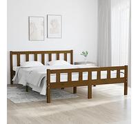 Ordellia Lit en bois massif marron miel, 150 x 200 cm, cadre de lit en pin robuste, plate-forme pour chambre à coucher, lit king size