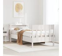 Ordellia Lit en bois massif sans matelas, blanc, 75 x 190 cm, en bois de pin, avec sommier à lattes, tête de lit et étagères, cadre de lit stable pour chambre à coucher