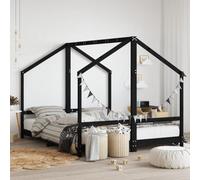 Ordellia Lit enfant noir en pin massif 2 x 80 x 200 cm avec lattes en contreplaqué, cadre de lit bas avec cadre de rideau, pour chambre d'enfant et sommeil paisible