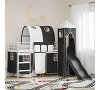 Ordellia Lit mezzanine blanc avec toboggan et tour - Cadre de lit en métal - 90 x 190 cm - Lit d'enfant moderne avec rideaux - Lit plateforme pliable pour chambre d'enfant - Noir/blanc