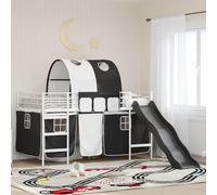 Ordellia Lit mezzanine pour enfant, cadre en métal, lit simple avec toboggan, rideaux, arche, blanc, noir, 90 x 190 cm, durable