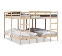 Ordellia Lit superposé triple 200 x 200/80 x 200 cm en pin massif, design peu encombrant, avec sommier à lattes, 3 places de couchage pour enfants et adultes, cadre de lit robuste, finition en bois