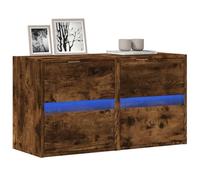 Ordellia Lot de 2 armoires murales avec éclairage LED RVB, couleur chêne fumé, 41 x 31 x 45 cm, design flottant pour salon et chambre à coucher, espace de rangement polyvalent