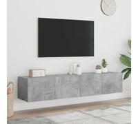 Ordellia Lot de 2 armoires murales avec éclairage LED RVB - Gris béton - 80 x 35 x 31 cm - Console multimédia flottante pour salon, chambre à coucher - En bois robuste