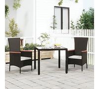 Ordellia Lot de 2 chaises de Jardin en résine tressée Noire avec Coussins Banc Style rotin Poly, Acier et accoudoirs en Bois d Acacia, pour terrasse Jardin Repas