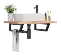 Ordellia Lot de 2 supports de lavabo en acier trapézoïdal noir avec montage mural et montage sur table, 15 x 40 cm, tube 3 x 3 cm, charge jusqu'à 100 kg