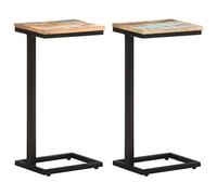 Ordellia Lot de 2 tables d'appoint en bois massif recyclé - 31,5 x 24,5 x 64,5 cm - Bois de teck recyclé et bois dur - Aspect rustique pour salon et bureau - Polyvalent comme table basse