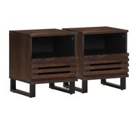 Ordellia Lot de 2 tables de chevet en bois de manguier massif marron 40 x 34 x 46 cm - Tables d'appoint pour chambre à coucher, salon - Table d'appoint avec tiroir et compartiment - Console de chevet