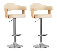 Ordellia Lot de 2 tabourets de bar crème en bois de hêtre et cuir synthétique, réglables en hauteur, pivotants, avec dossier, accoudoir et repose-pieds pour cuisine, comptoir, île de cuisine, charge