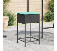 Ordellia Lot de 2 tabourets de bar de jardin avec coussin, en polyrotin noir, résistants aux UV, 40 x 40 x 76 cm, siège d'extérieur confortable