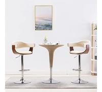 Ordellia Lot de 2 tabourets de bar en bois de buée crème et cuir synthétique réglables en hauteur et pivotants avec dossier, accoudoir et repose-pieds pour cuisine, comptoir, île de cuisine, salle à