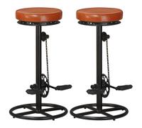 Ordellia Lot de 2 tabourets de Bar en Cuir véritable de chèvre Noir et Marron avec Repose-Pied en Acier, Design Industriel, idéal pour Cuisine, Salon ou Restaurant, Hauteur réglable et pivotante