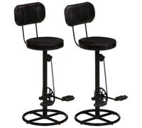 Ordellia Lot de 2 tabourets de Bar en Cuir véritable Noir avec Repose-Pied vélo, Hauteur réglable, Design Industriel, pour Restaurant, café, Salle à Manger, Salon, comptoir