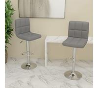 Ordellia Lot de 2 tabourets de bar en tissu gris clair réglables en hauteur et pivotants avec repose-pieds en acier chromé pour cuisine, salle à manger, comptoir, île de cuisine, bistro et salle de