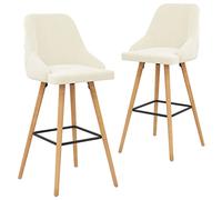 Ordellia Lot de 2 tabourets de bar en velours crème avec dossier et repose-pieds en bois de hêtre massif pour cuisine, comptoir, bistro, petit-déjeuner et île de cuisine, hauteur d'assise 70 cm