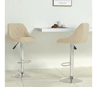 Ordellia Lot de 2 tabourets de bar en velours crème réglables en hauteur et pivotants, avec dossier et repose-pieds, acier chromé pour cuisine, salle à manger, comptoir, île de cuisine, comptoir et