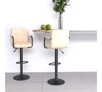 Ordellia Lot de 2 tabourets de bar en velours crème réglables en hauteur pivotant avec accoudoir et repose-pieds, acier revêtu par pulvérisation pour cuisine, salle à manger, comptoir, île de cuisine