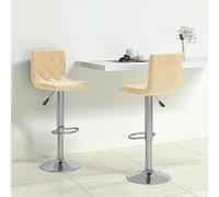 Ordellia Lot de 2 tabourets de bar en velours crème, réglables en hauteur, pivotants, avec dossier et repose-pieds, acier chromé, assise rembourrée pour cuisine, salle à manger, comptoir et île de
