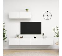 Ordellia Lot de 3 armoires TV en bois blanc - Armoire suspendue pour salon et chambre à coucher - Centre de divertissement moderne avec beaucoup d'espace de rangement - 100 x 30 x 30 cm