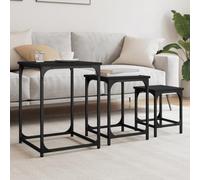 Ordellia Lot de 3 tables gigognes noires en bois - Design industriel - Peu encombrantes - Structure en métal robuste - Polyvalentes pour le salon, la chambre à coucher