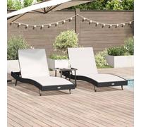 Ordellia Lot de 3 transats polyrotin Noir et Blanc 197 x 70 x 82 cm, Dossier Multipositions, Cadre Acier revêtu, pour Jardin terrasse Balcon Plage, détente