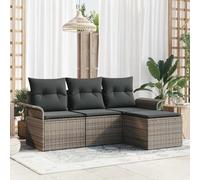 Ordellia Lot de 4 canapés de jardin en polyrotin gris avec coussins, accents en bois d'acacia, résistant aux UV, 440 kg maximum