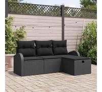 Ordellia Lot de 4 canapés en polyrotin avec coussins, noir, modulaire, résistant aux UV, 179 x 117 x 85 cm, pour jardin et terrasse