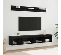 Ordellia Lot de 5 étagères murales en bois de chêne noir avec éclairage LED - Étagères réglables pour salon, chambre à coucher, centre de divertissement