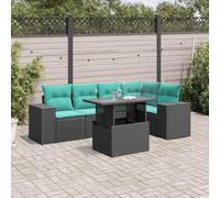 Ordellia Lot de 6 canapés de jardin en rotin synthétique noir résistant aux UV avec table réglable, coussins bleus confortables pour terrasse, balcon